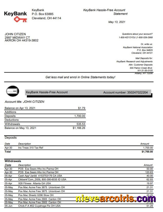 USA Ohio KeyBank excel